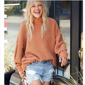 Aerie Tan Chenille Feels Cowl Neck Sweater